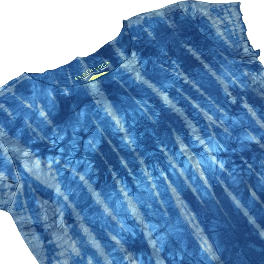 Earth Yoga Top Womens L Blue Tie Dye Organic Cotton Bohemian Yoga‎ athleisure